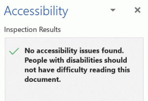 Accessibility Inspection Results showing that the document is free of accessibility issues.